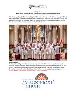 Liturgy Alive: Notre Dame Magnificat Choir Composition Commission Competition 2021