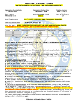 Ohio Army National Guard **Active Guard Reserve Full Time Job Announcement**
