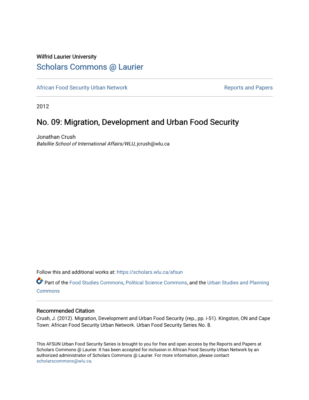 Migration, Development and Urban Food Security