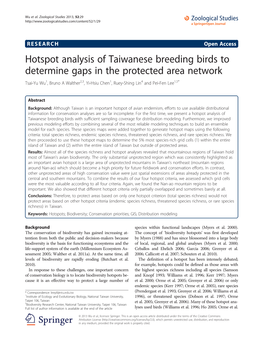 Hotspot Analysis of Taiwanese Breeding Birds to Determine Gaps In