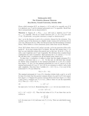 Mathematics 6310 the Primitive Element Theorem Ken Brown, Cornell University, October 2010