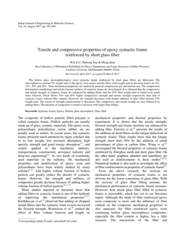Tensile and Compressive Properties of Epoxy Syntactic Foams Reinforced by Short Glass Fiber