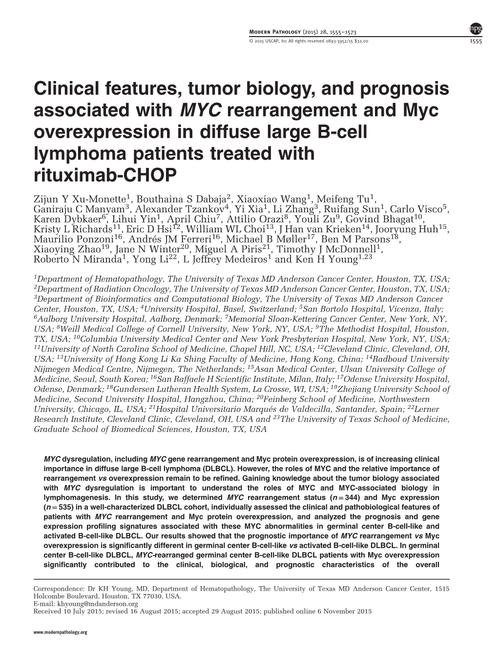 Clinical Features, Tumor Biology, and Prognosis Associated with MYC