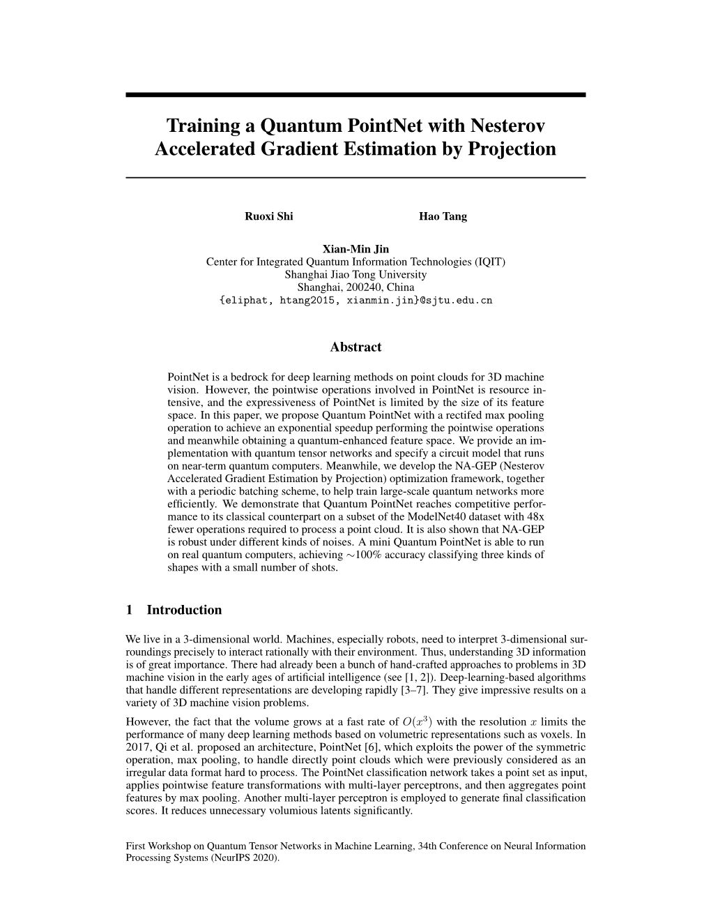 Training a Quantum Pointnet with Nesterov Accelerated Gradient Estimation by Projection