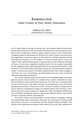 Aimé Césaire As Poet, Rebel, Statesman