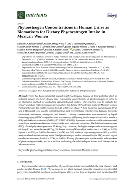 Phytoestrogen Concentrations in Human Urine As Biomarkers for Dietary Phytoestrogen Intake in Mexican Women