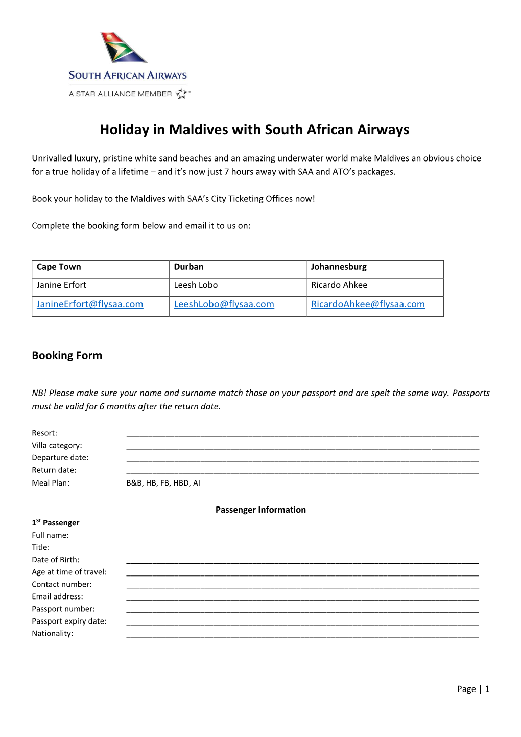 Holiday in Maldives with South African Airways