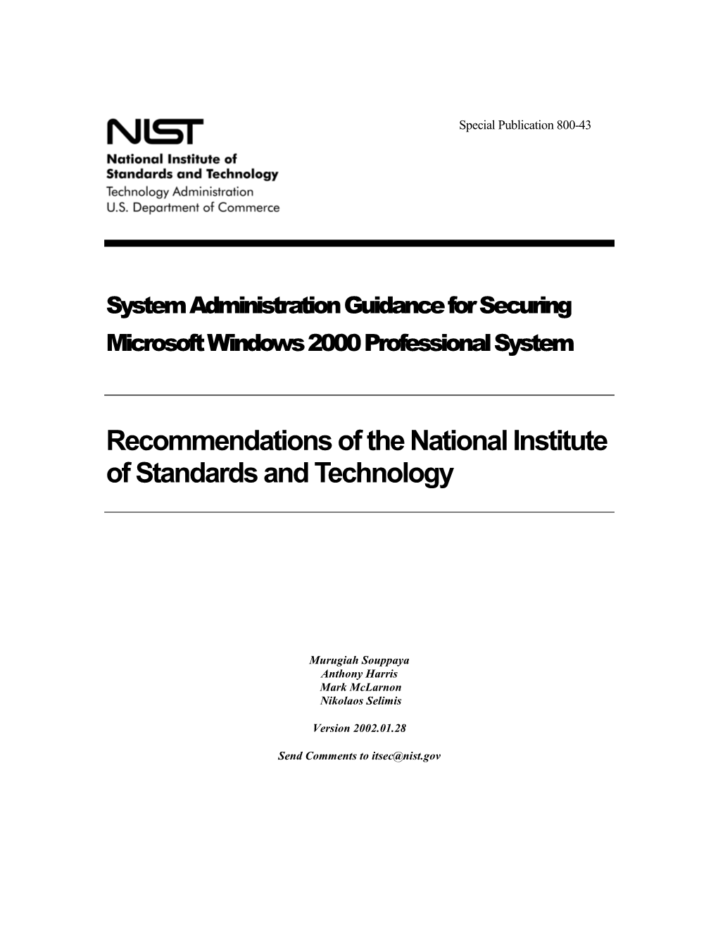 Security Administration Guidance for Windows 2000 Professional