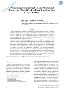 Processing, Characterization and Mechanical Properties of Sialons Produced from Low Cost † Β-Si3n4 Powder