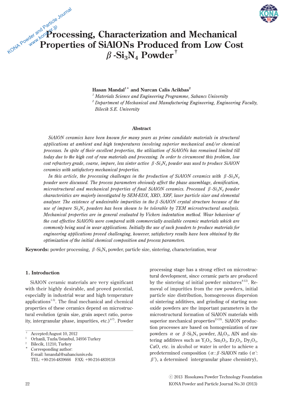 Processing, Characterization and Mechanical Properties of Sialons Produced from Low Cost † Β-Si3n4 Powder