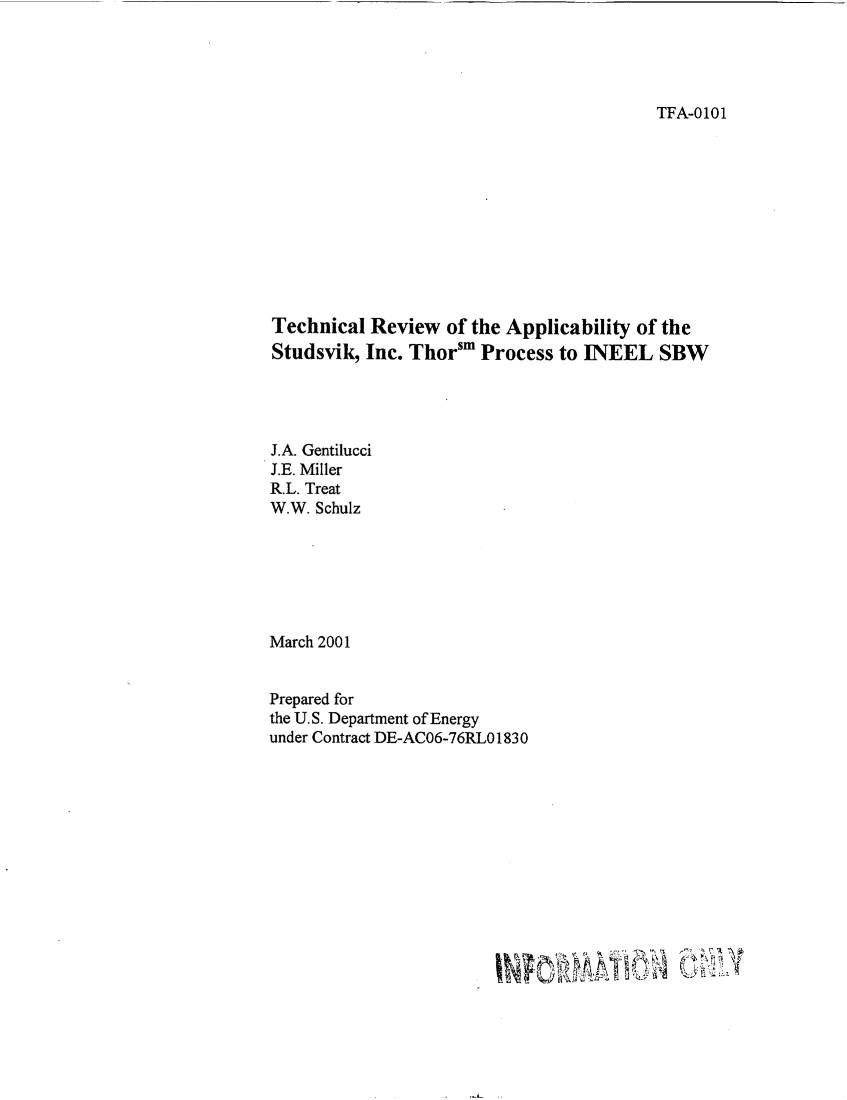 Technical Review of the Applicability of the Studsvik, Inc. Thor Sm