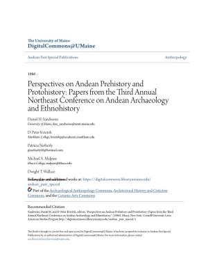 Papers from the Third Annual Northeast Conference on Andean Archaeology and Ethnohistory Daniel H