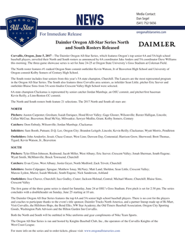 Daimler Oregon All-Star Series North and South Rosters Released