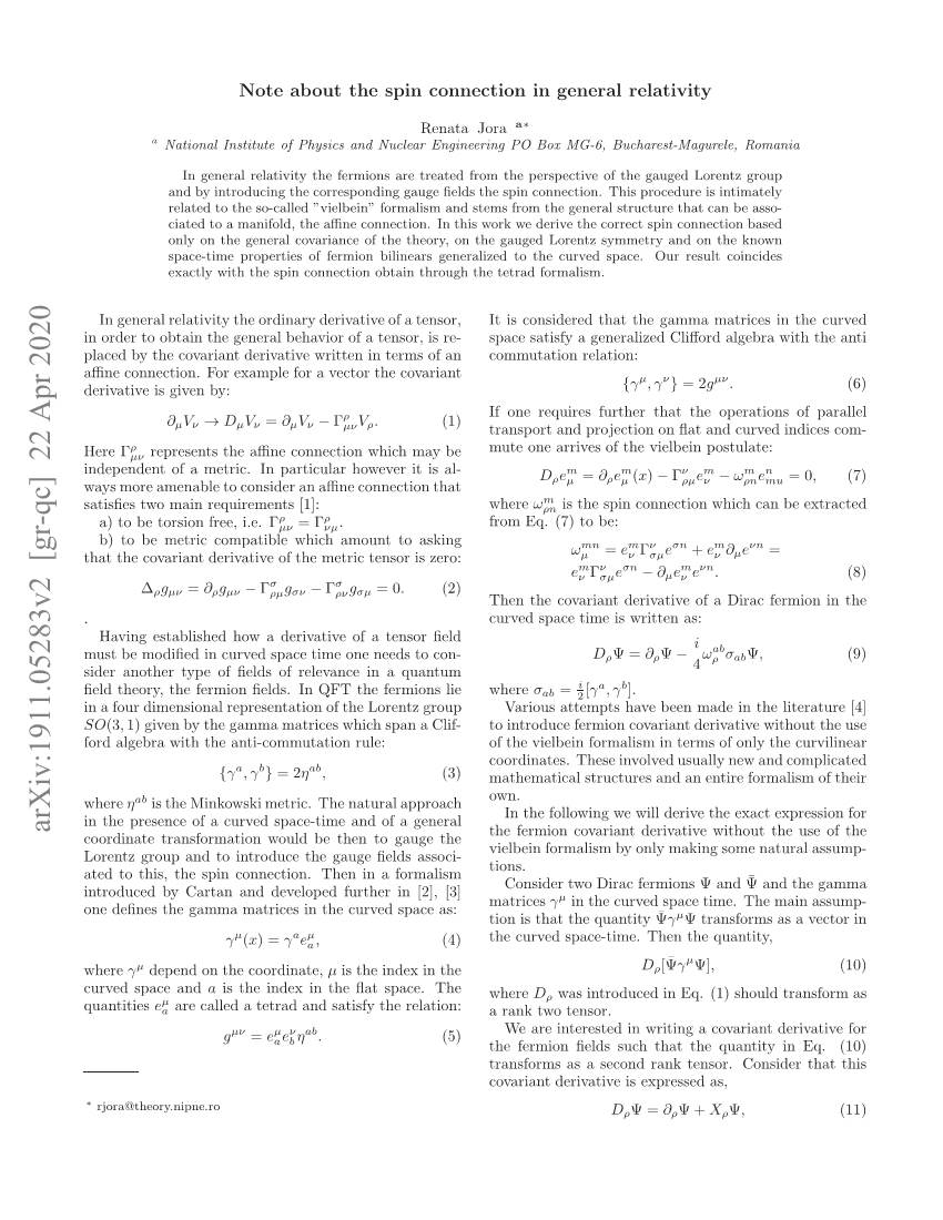 Note About the Spin Connection in General Relativity