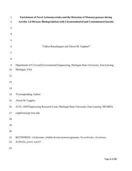 Enrichment of Novel Actinomycetales and the Detection of Monooxygenases During 2 Aerobic 1,4-Dioxane Biodegradation with Uncontaminated and Contaminated Inocula