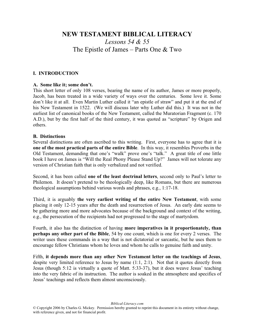 The Epistle of James – Parts One & Two