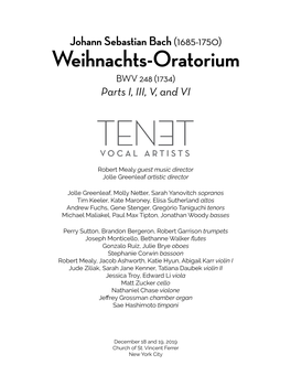 Weihnachts-Oratorium BWV 248 (1734) Parts I, III, V, and VI