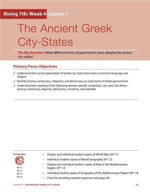 The Ancient Greek City-States the Big Question: What Different Forms of Government Were Adopted by Various City-States?