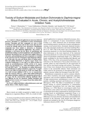 Toxicity of Sodium Molybdate and Sodium Dichromate to Daphnia Magna Straus Evaluated in Acute, Chronic, and Acetylcholinesterase Inhibition Tests Teresa C