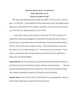 “Your Love and Your Grace. It Is All I Need.” Joan L. Roccasalvo, C.S.J. Week of November 16, 2017
