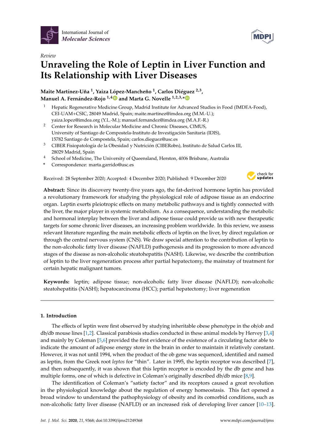 Unraveling the Role of Leptin in Liver Function and Its Relationship with Liver Diseases