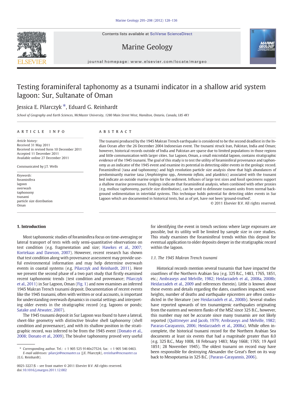 Testing Foraminiferal Taphonomy As a Tsunami Indicator in a Shallow Arid System Lagoon: Sur, Sultanate of Oman