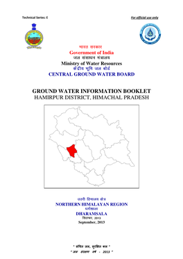 Ground Water Information Booklet Hamirpur District, Himachal Pradesh
