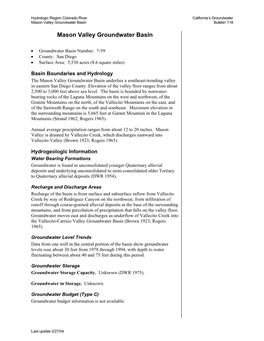 Mason Valley Groundwater Basin Bulletin 118
