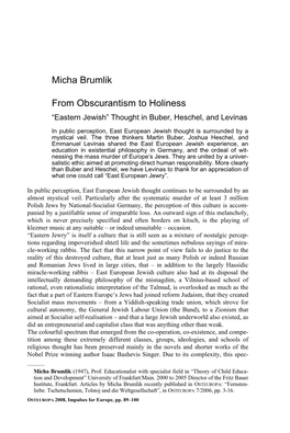 Micha Brumlik• from Obscurantism to Holiness