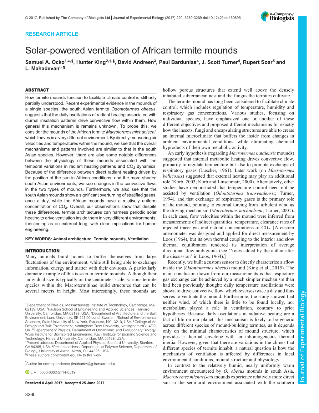 Solar-Powered Ventilation of African Termite Mounds Samuel A