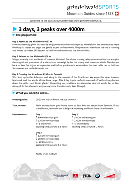Programme 3 Days, 3 Peaks Over 4000M