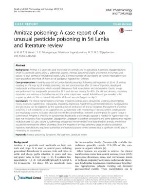 Amitraz Poisoning: a Case Report of an Unusual Pesticide Poisoning in Sri Lanka and Literature Review H