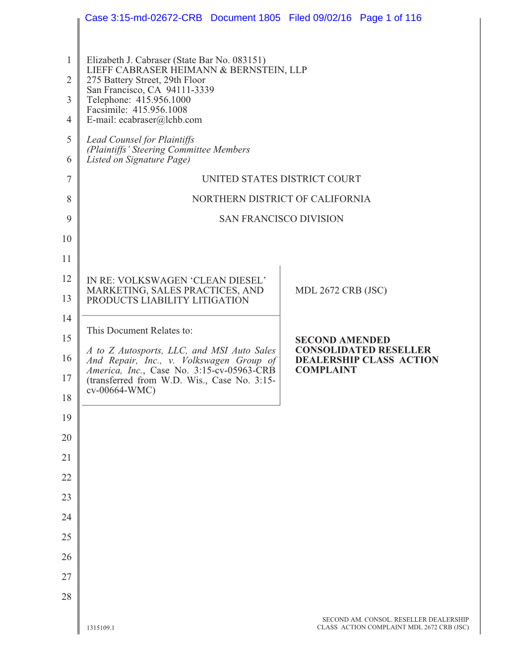 Second Amended Consolidated Reseller Dealership Class Action