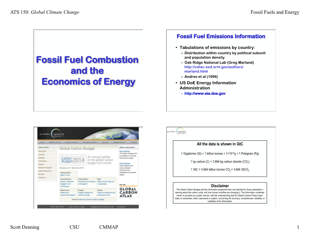 Fossil Fuel Combustion and the Economics of Energy