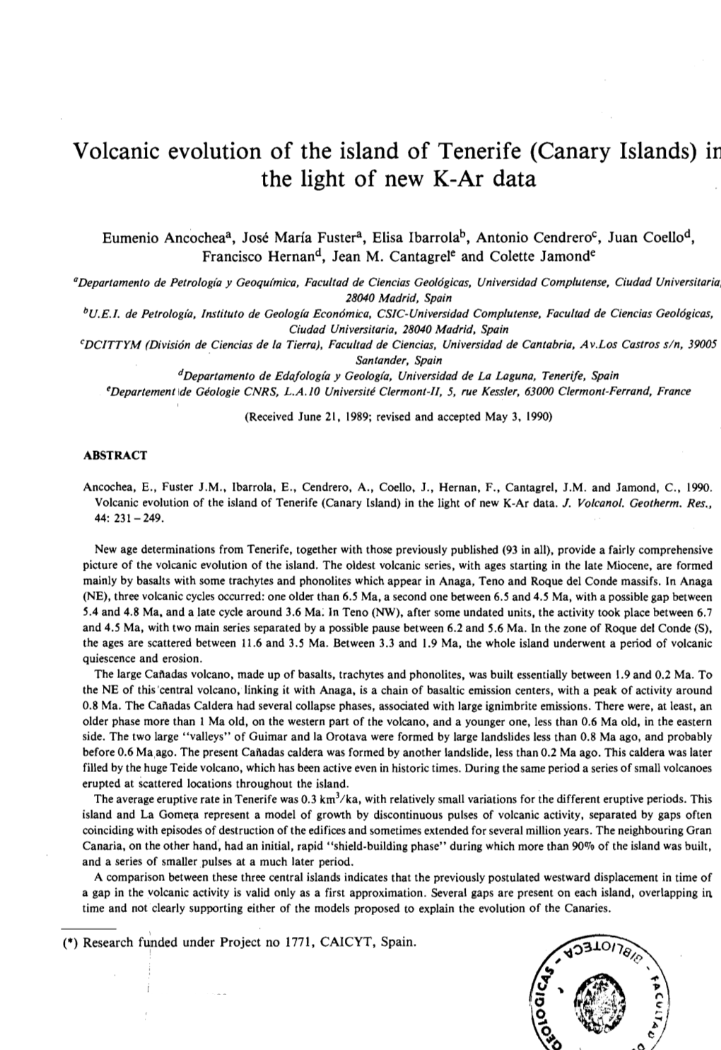 Volcanic Evolution of the Island of Tenerife (Canary Islands) in the Light of New K-Ar Data