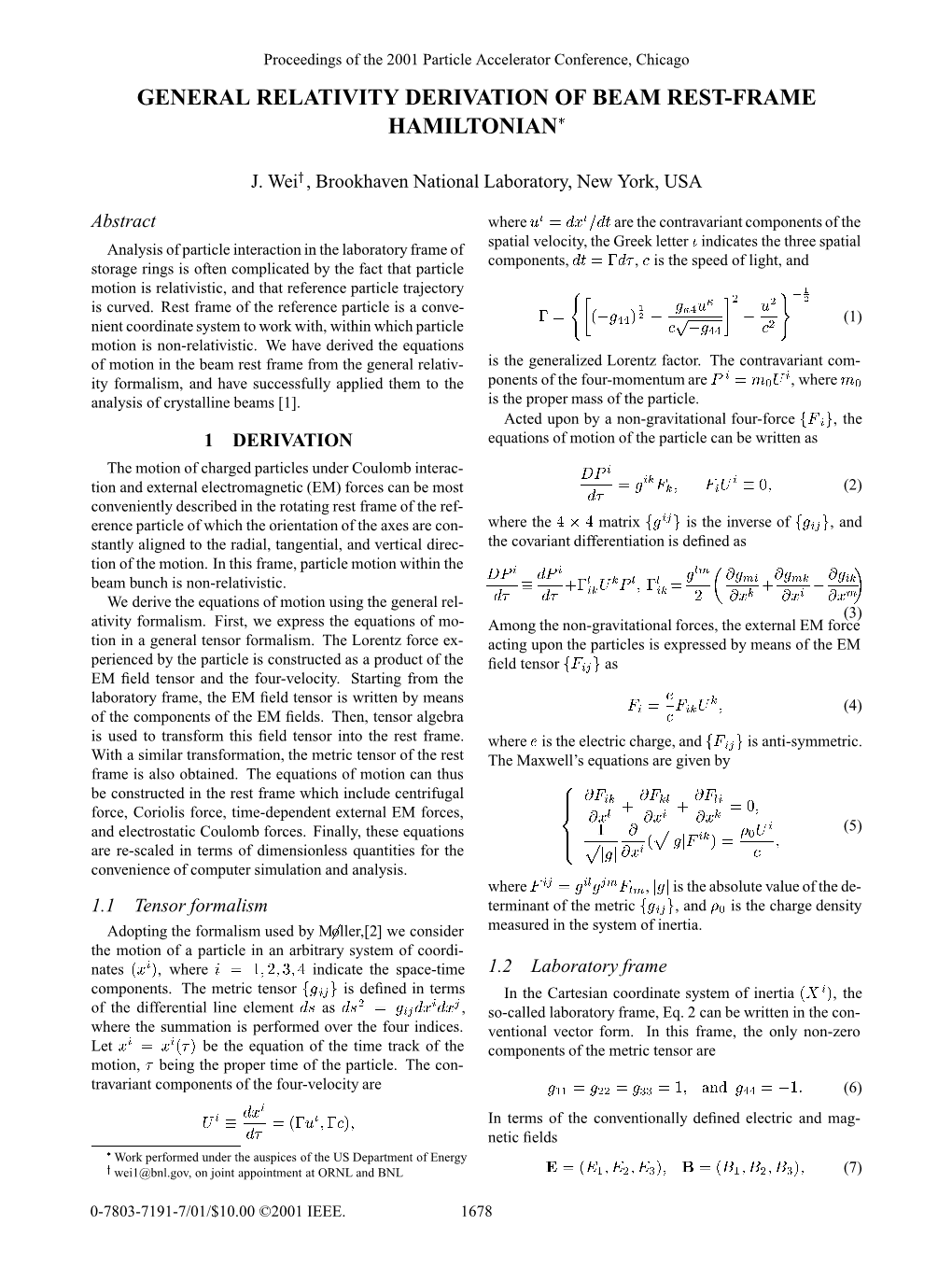 General Relativity Derivation of Beam Rest-Frame Hamiltonian