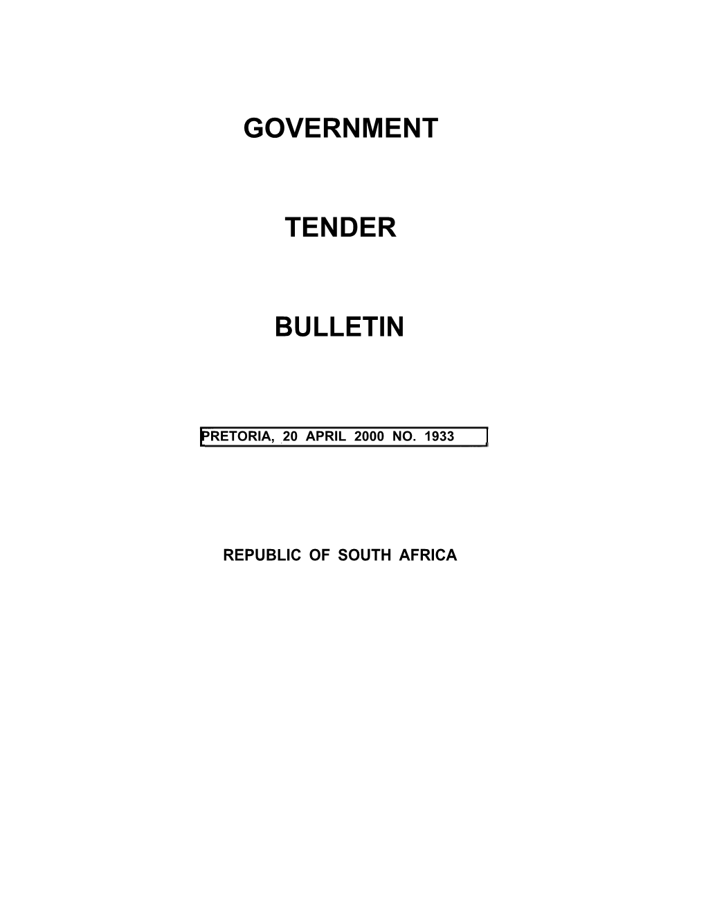 Tender Bulletin No.1933