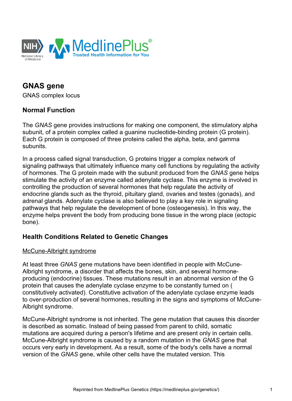 GNAS Gene GNAS Complex Locus