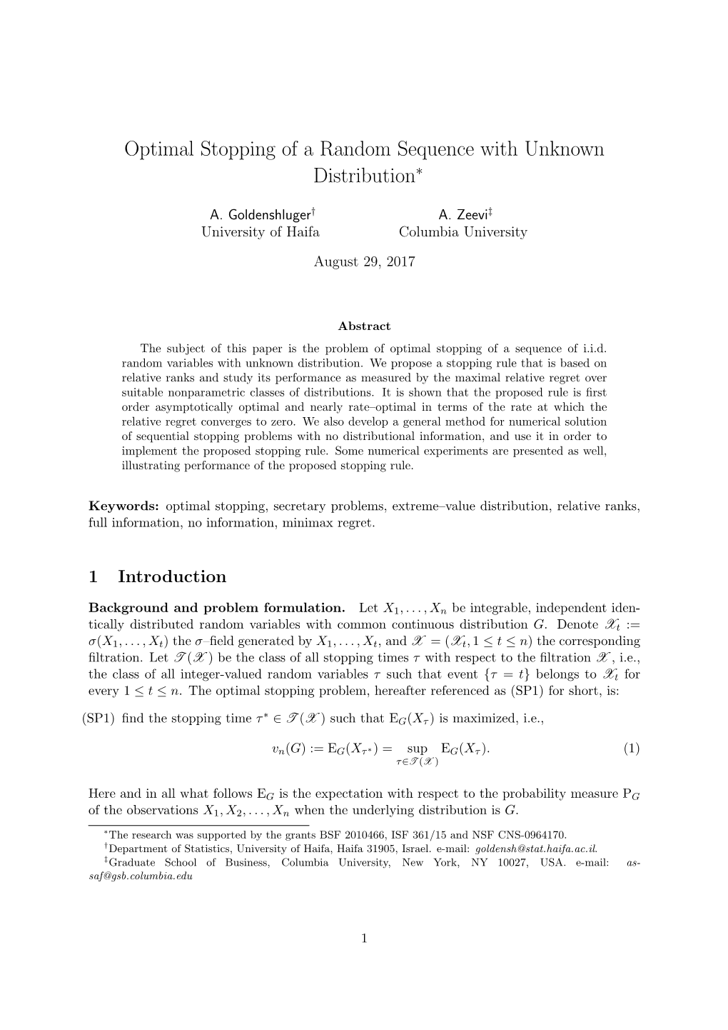 Optimal Stopping of a Random Sequence with Unknown Distribution∗