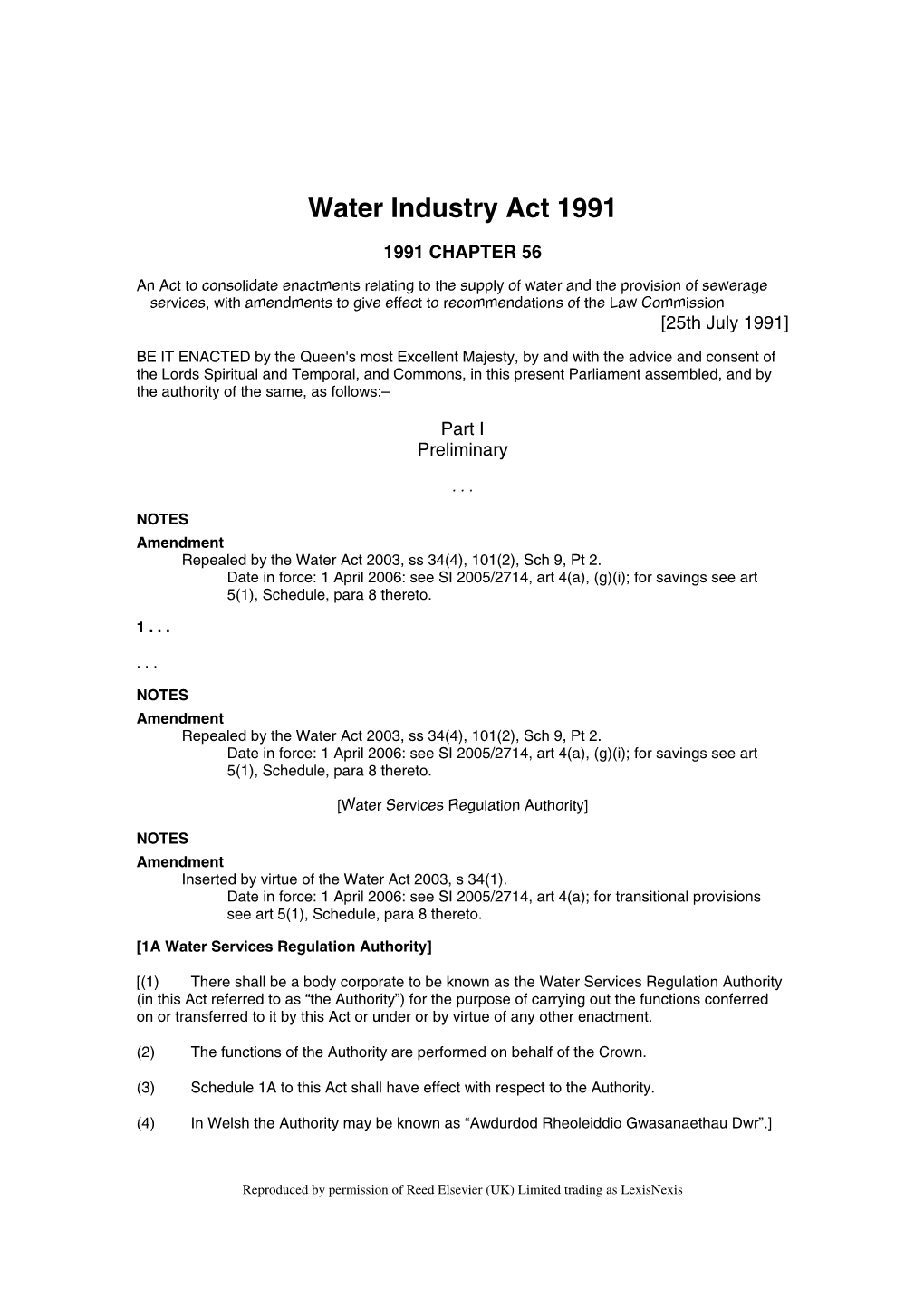 Water Industry Act 1991