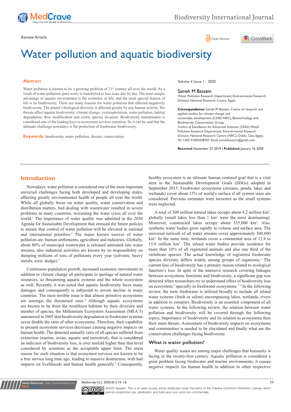 Water Pollution and Aquatic Biodiversity