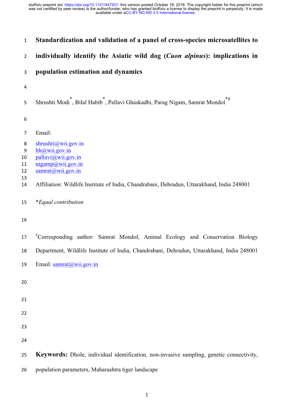 Standardization and Validation of a Panel of Cross-Species Microsatellites To