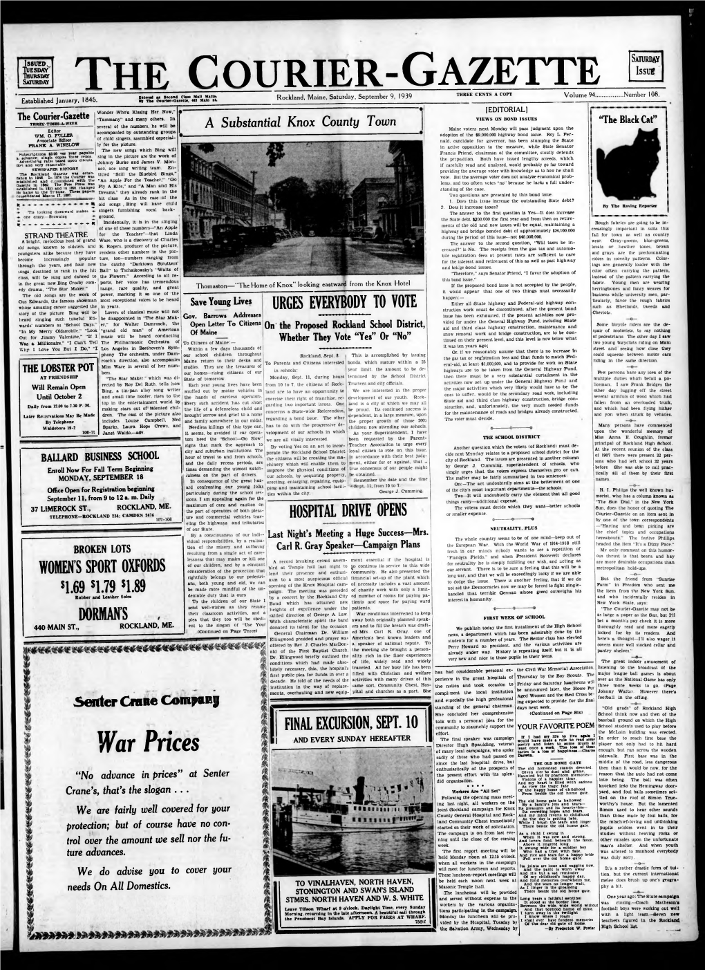 Courier Gazette : September 9, 1939