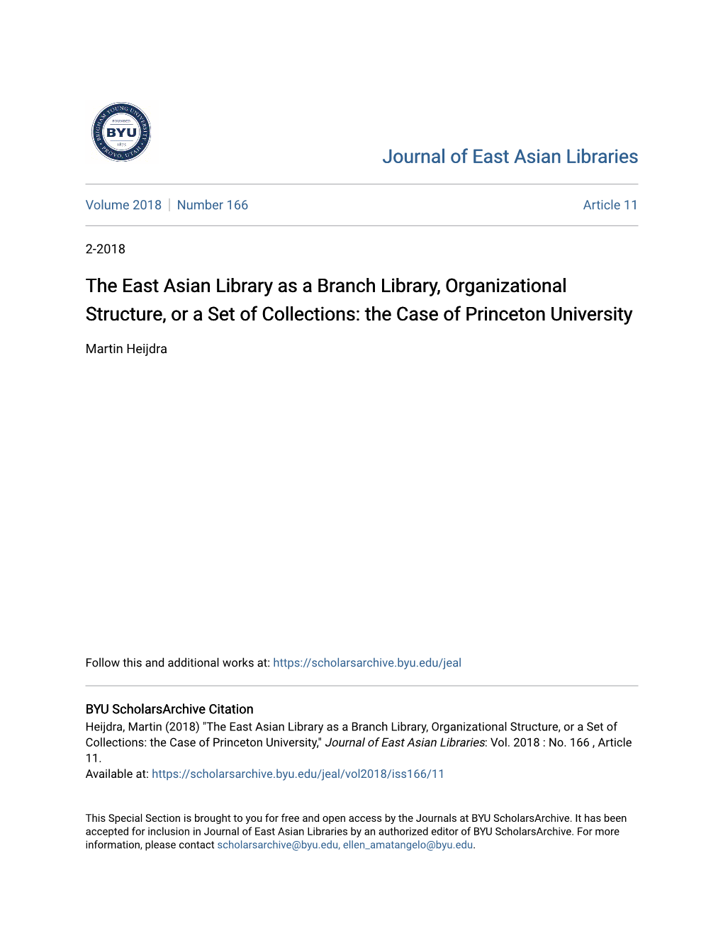 The East Asian Library As a Branch Library, Organizational Structure, Or a Set of Collections: the Case of Princeton University