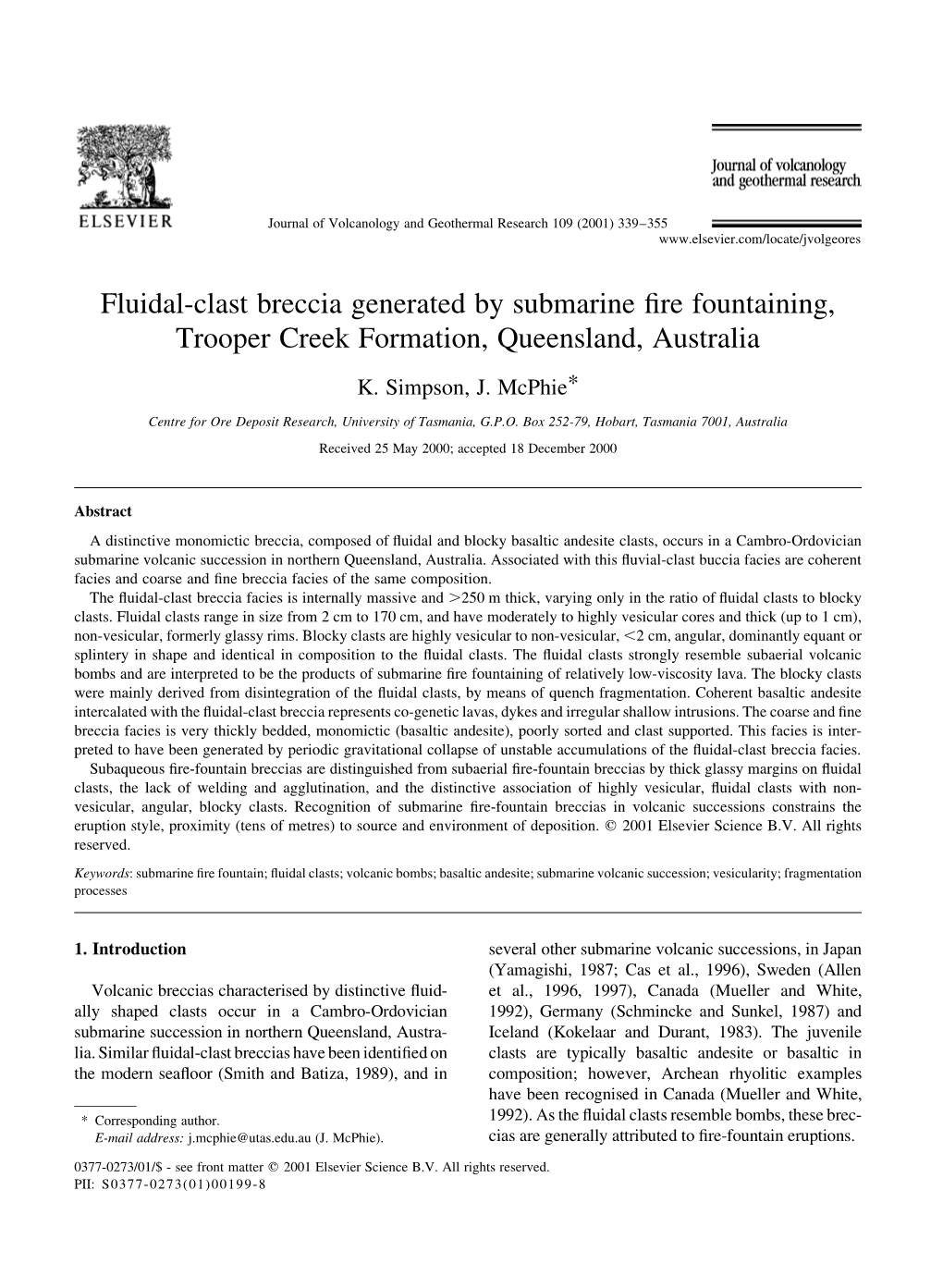 Fluidal-Clast Breccia Generated by Submarine Fire Fountaining, Trooper