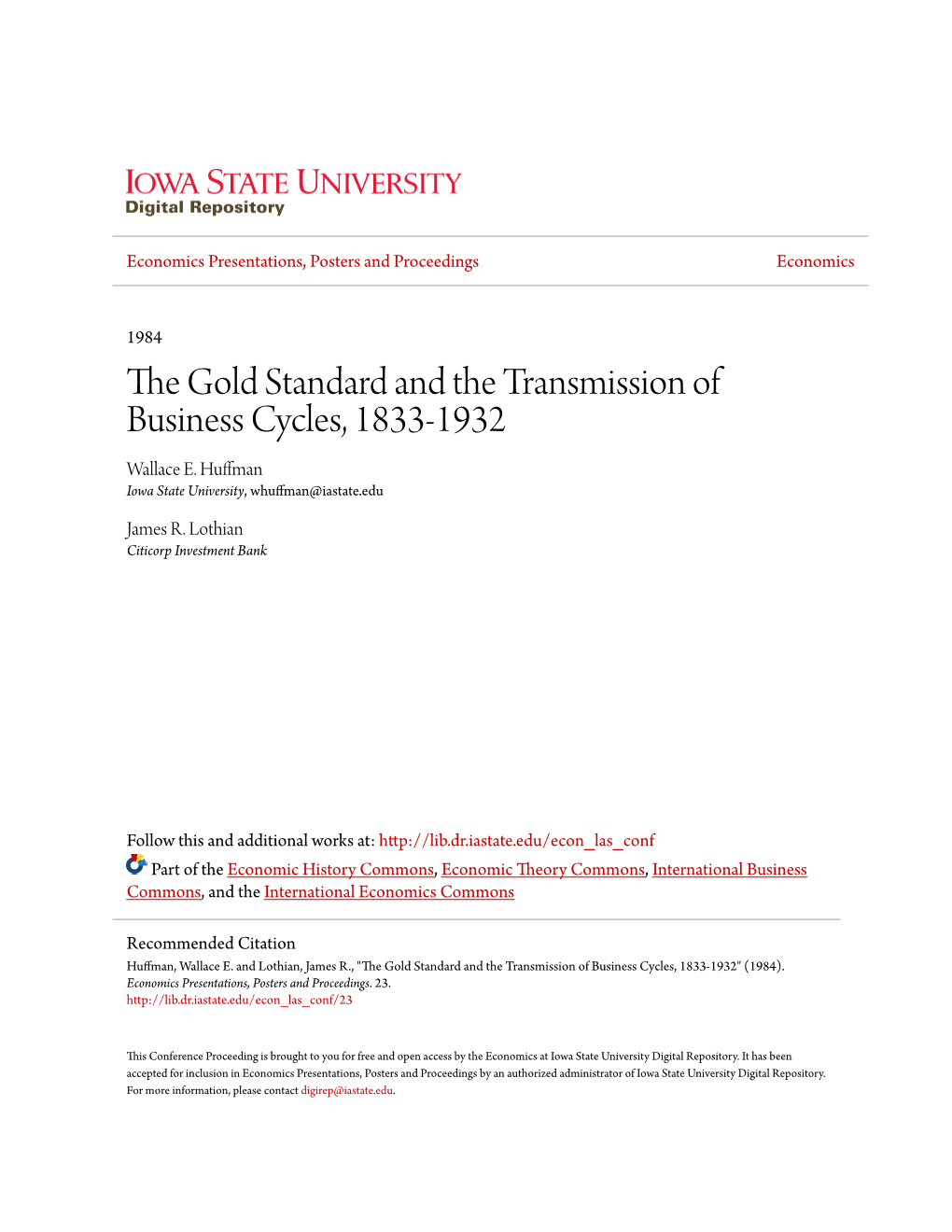 The Gold Standard and the Transmission of Business Cycles, 1833-1932