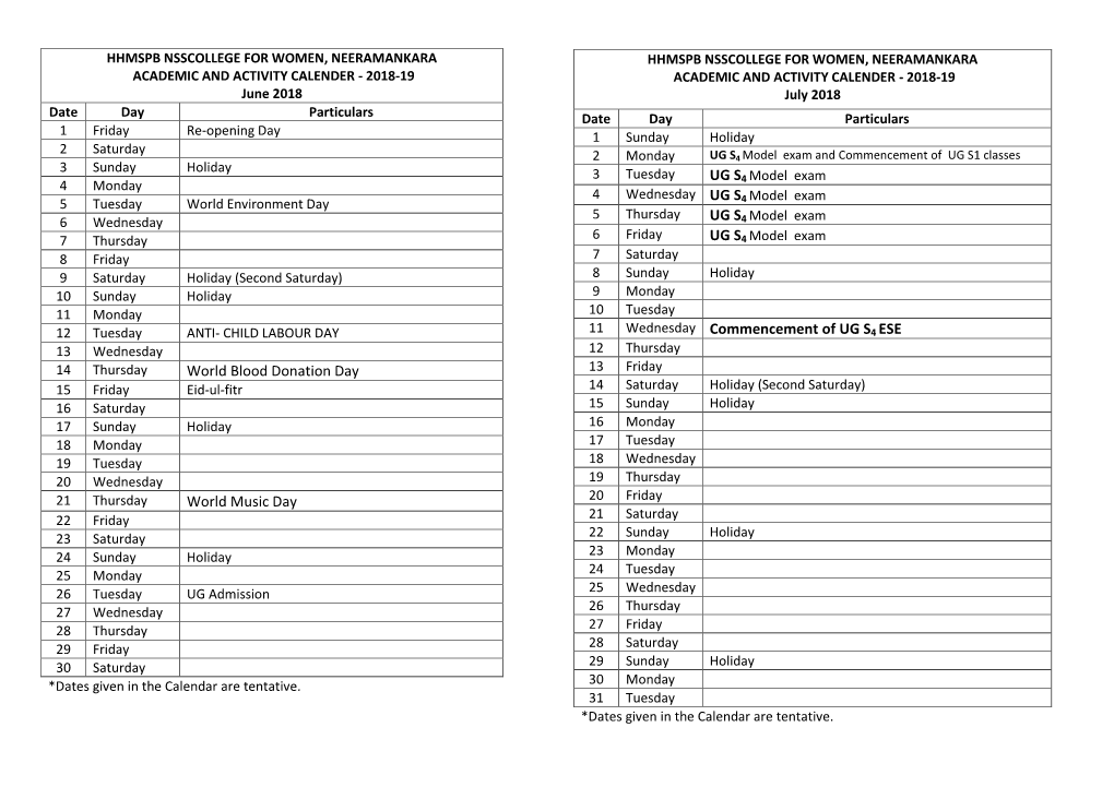 Academic Calendar