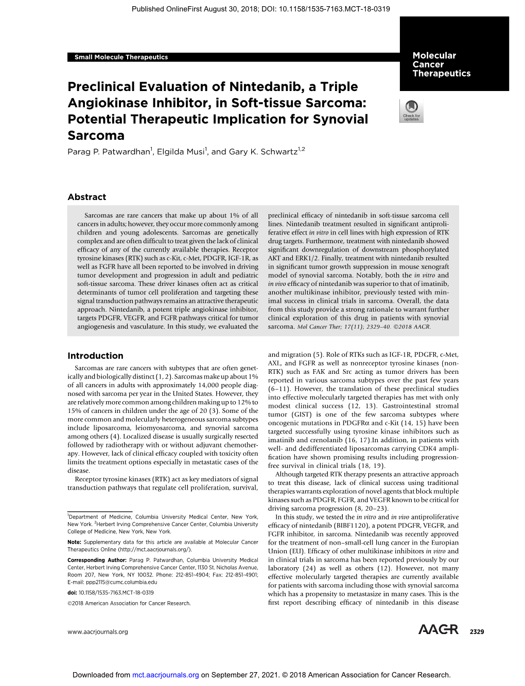 Potential Therapeutic Implication for Synovial Sarcoma Parag P