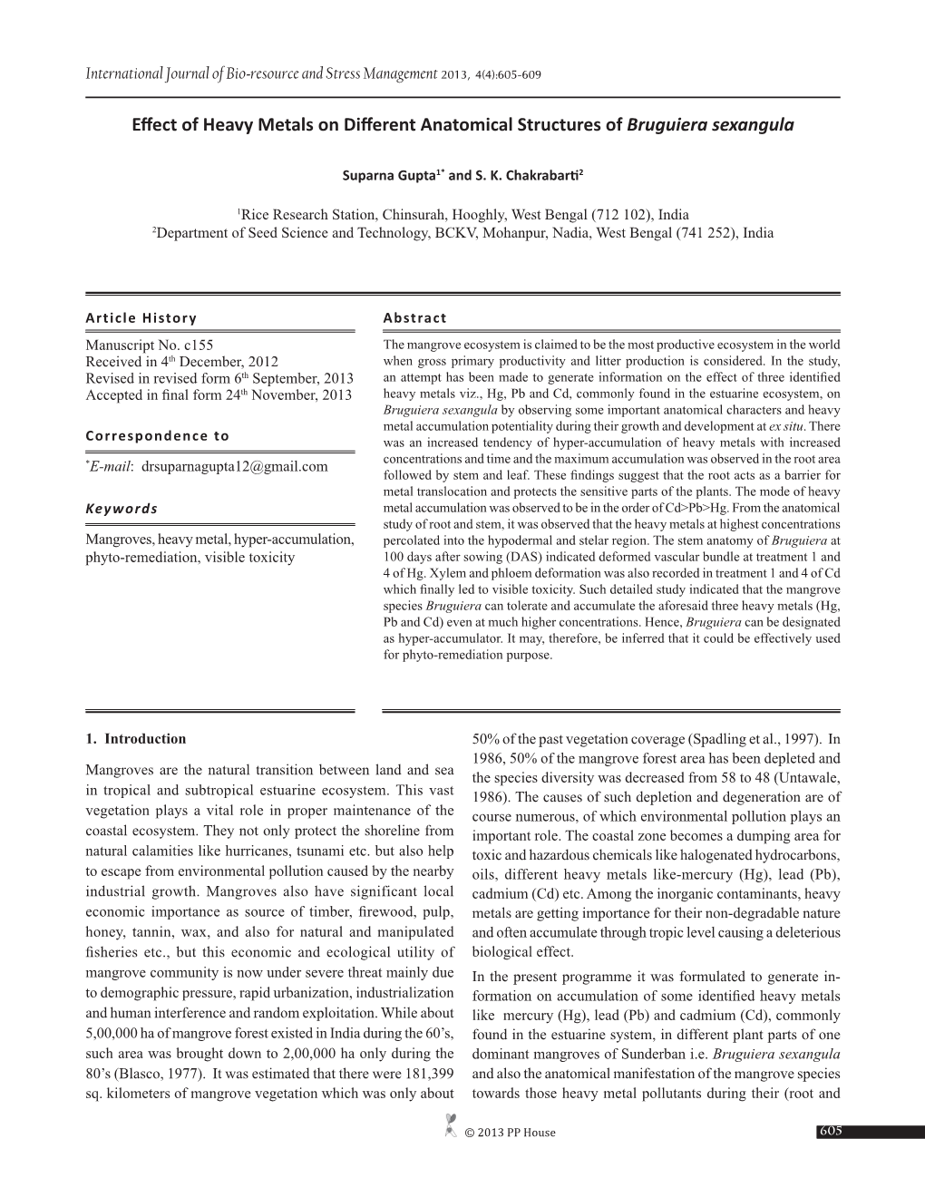 Effect of Heavy Metals on Different Anatomical Structures of Bruguiera Sexangula