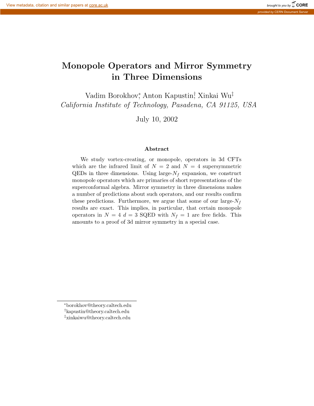 Monopole Operators and Mirror Symmetry in Three Dimensions